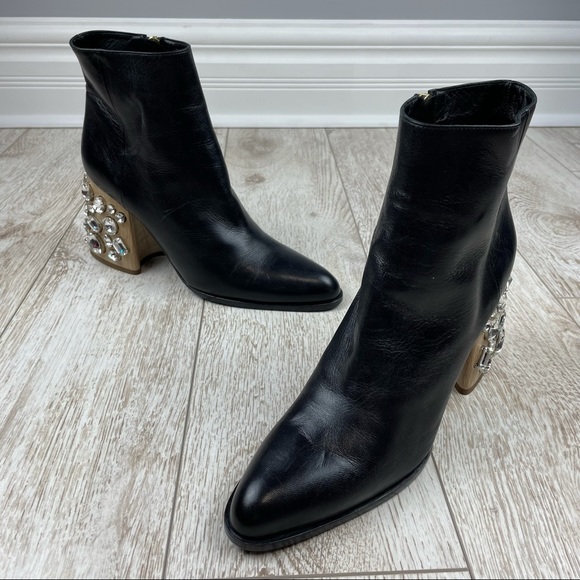 MARNI 41 crystal embellished black leather ankle boots booties - Picture 3 of 7